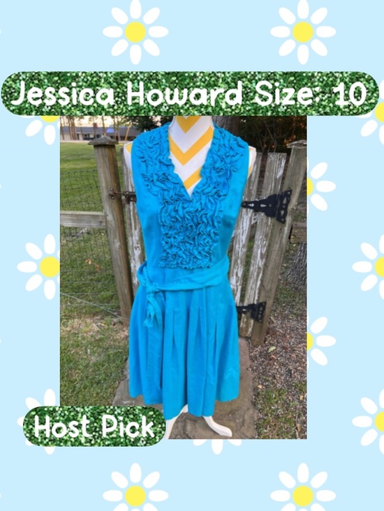 Jessica Howard Dresses & Skirts - 🌟Host Pick🌟Jessica Howard Vibrant Turquoise Sleeveless Ruffle V-Neck Midi Dress